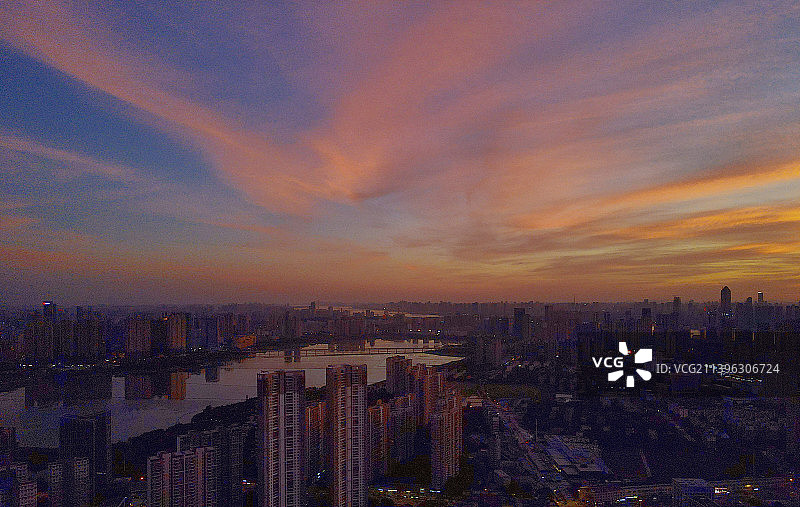 沙湖霞光图片素材