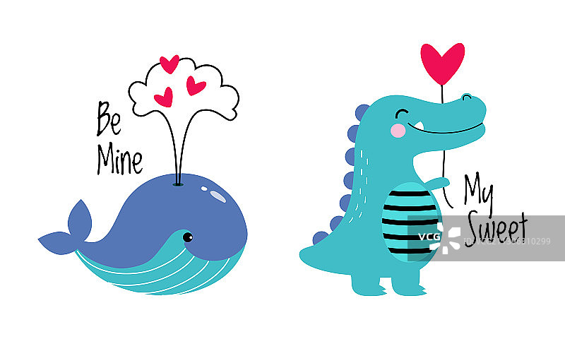 可爱的小鲸鱼和鳄鱼图片素材