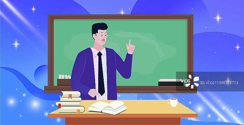 教师节一位正对着黑板努力教学授课的老师图片素材