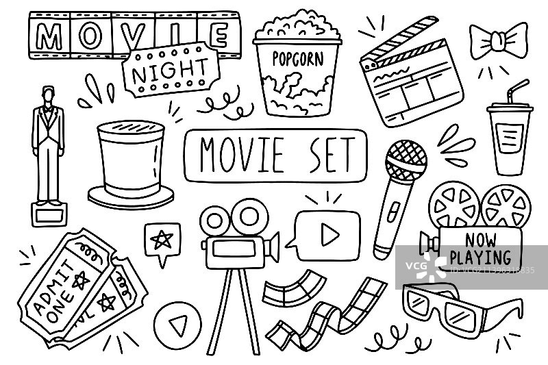 电影院电影简笔画轮廓图标图片素材
