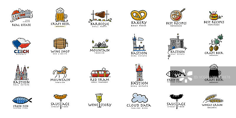 捷克共和国地标美食图标集图片素材