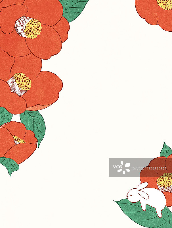 一只兔子趴在红山茶花上睡觉图片素材