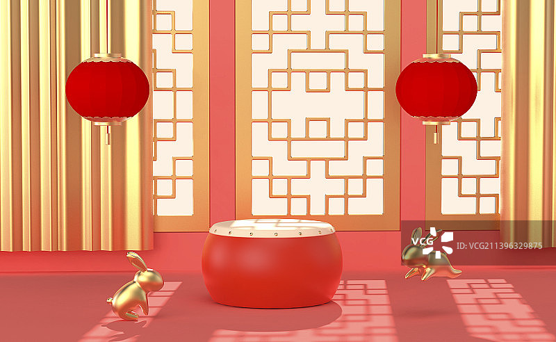 新年国潮三维插画图片素材