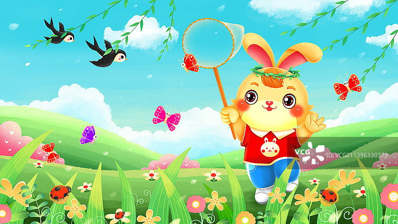 可爱新年兔年台历日历3月卡通兔插画图片素材