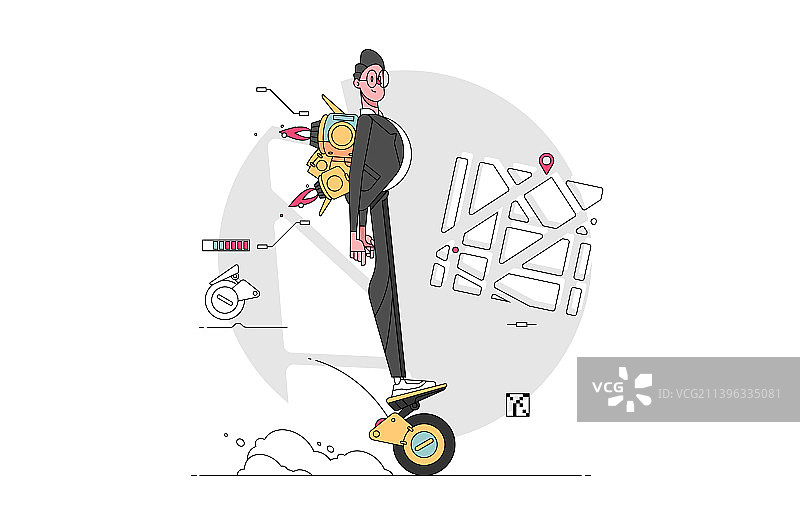 骑着现代悬浮滑板的男人图片素材