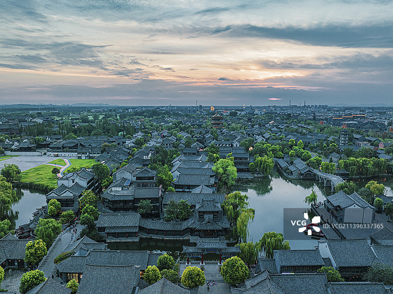 航拍山东省枣庄市台儿庄古城风光图片素材
