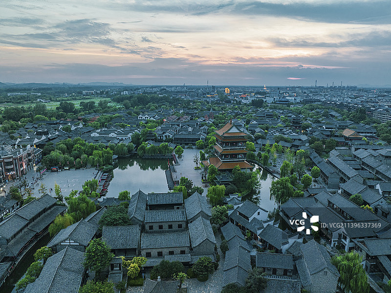 航拍山东省枣庄市台儿庄古城风光图片素材