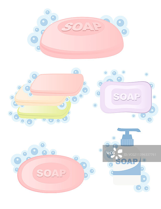 彩色条状固体和液体肥皂合集图片素材