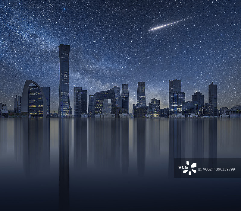 星空下的北京地标国贸CBD城市建筑图片素材