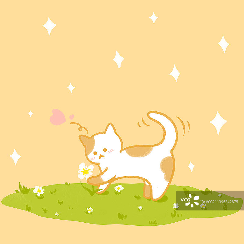 【猫咪系列3】小猫咪在草坪上拨弄花花图片素材