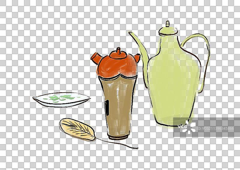 秋天节气处暑秋分喝茶插画设计水墨国风元素图片素材