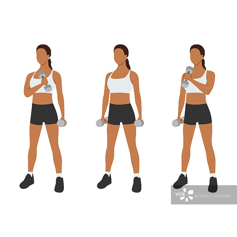 女子站姿交叉胸前弯举运动图片素材