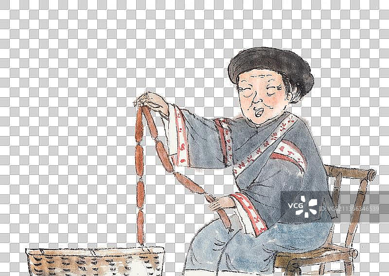 制作腊肠的土家族老婆婆人物元素图片素材