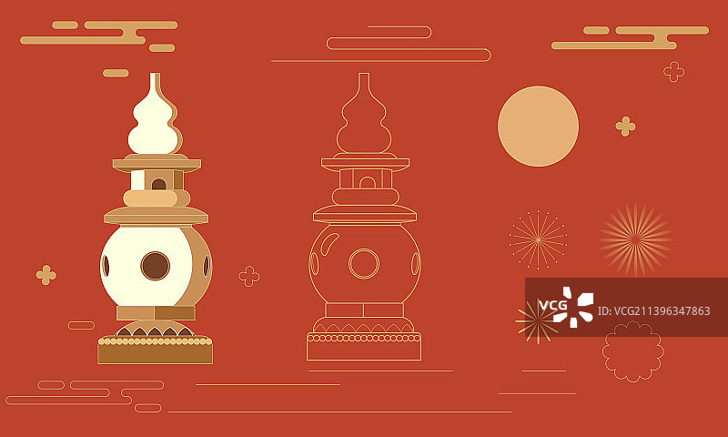 中秋模板适量元素三潭映月包装插画素材红色图片素材