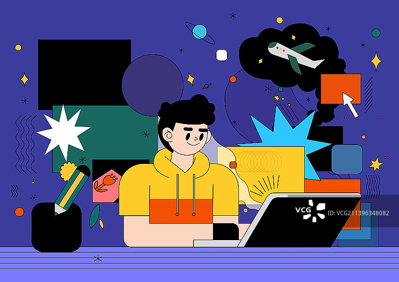 男孩电脑搜资料课程模板教育笔记本电脑矢量素材图片素材