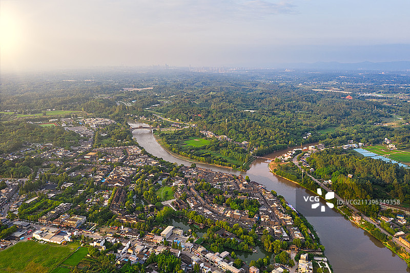 四川成都黄龙溪古镇风光航拍全景图图片素材