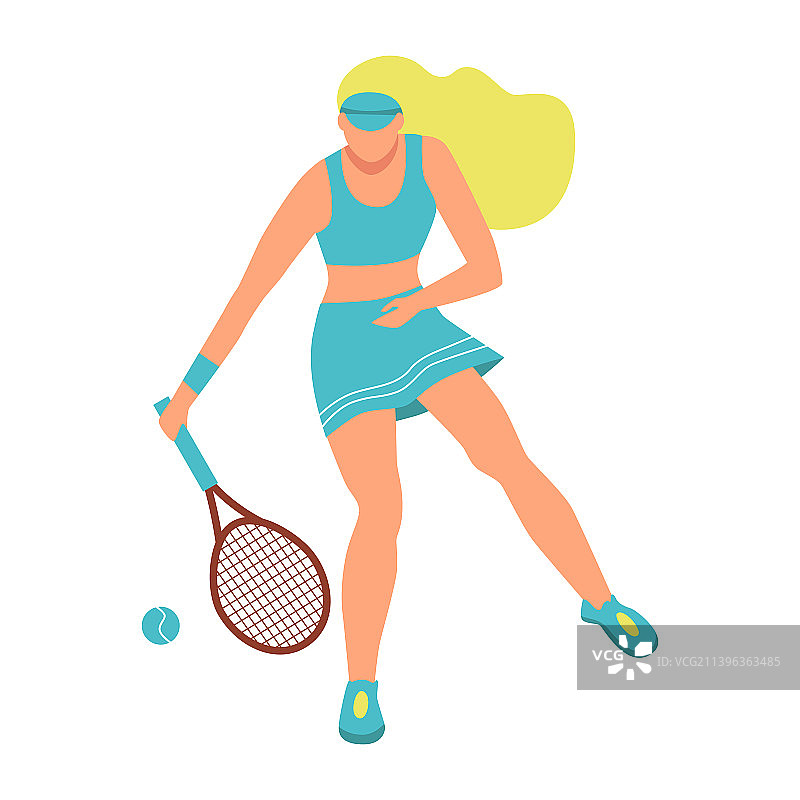 年轻女子打网球扁平风格图片素材