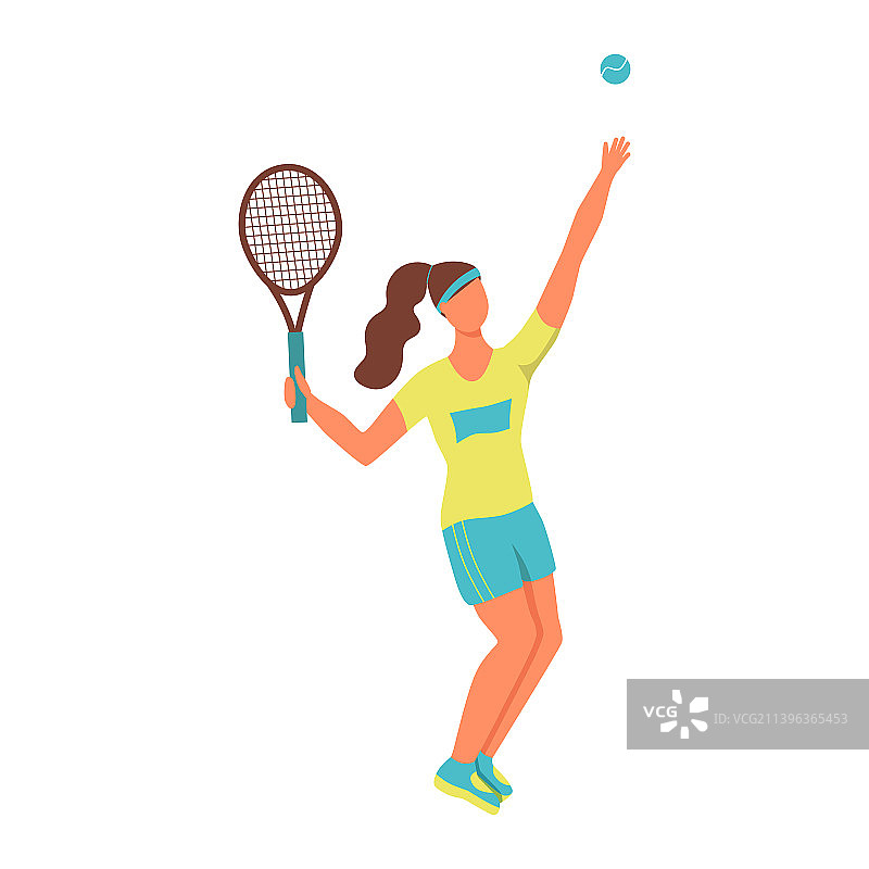 年轻女子打网球扁平风格图片素材