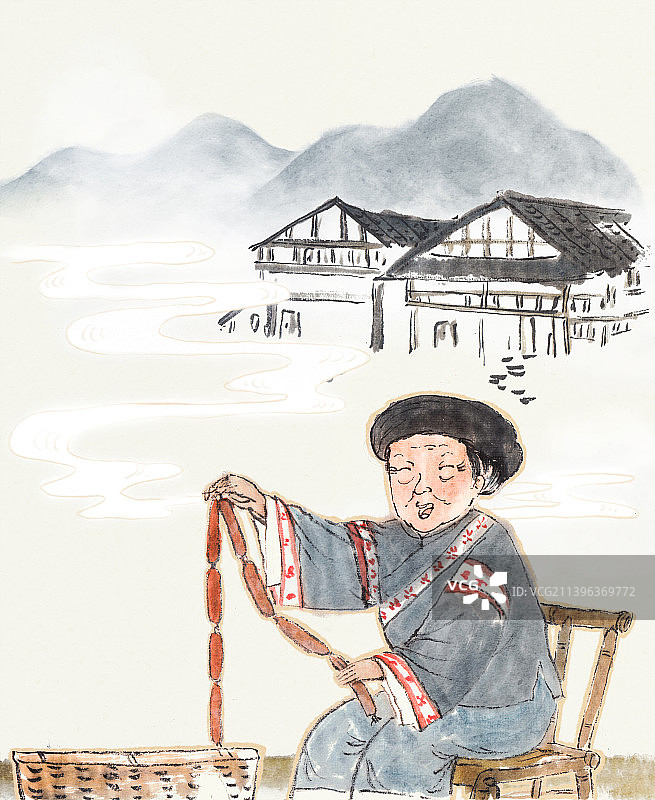 记忆中的民俗风情土家族美食腊肠春节劳作插画图片素材