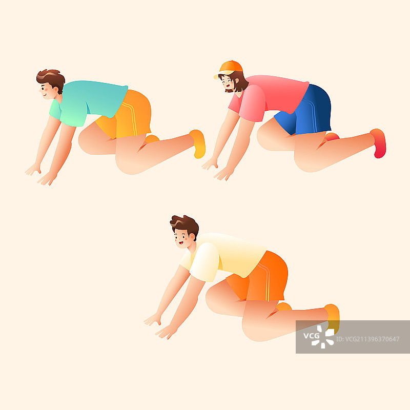 卡通电商促销运动健身减肥社交学生教育体育游泳运动员起跑线田径比赛冠军消费网购活动潮流青年渐变矢量插画图片素材