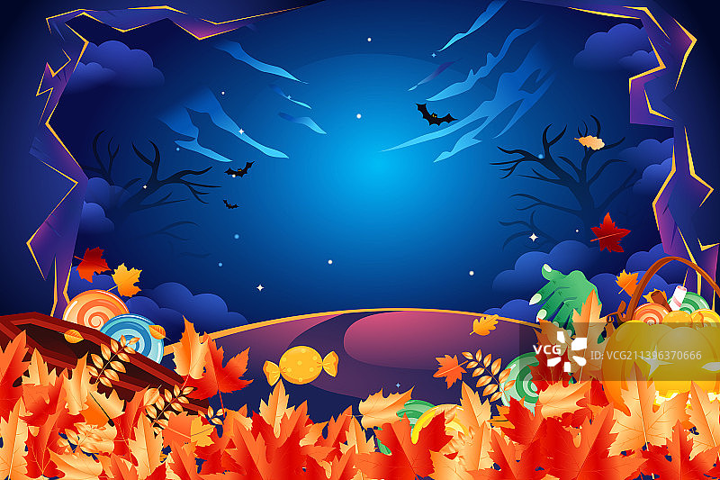 卡通万圣节派对庆祝西方节日娱乐休闲活动购物电商促销装扮约会出游怪物女巫鬼怪角色扮演渐变背景矢量插画图片素材