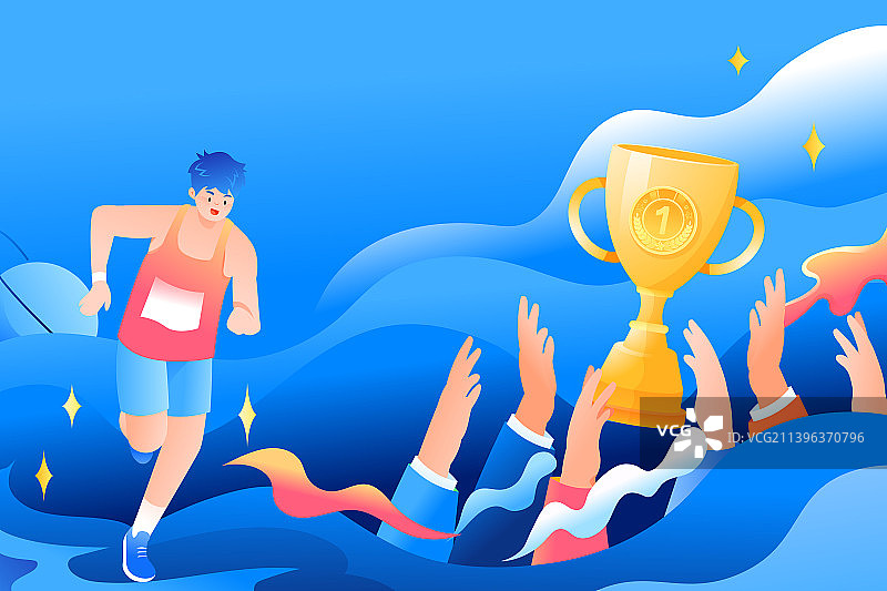 卡通电商促销运动健身减肥社交学生教育体育游泳运动员起跑线田径比赛冠军消费网购活动潮流青年渐变矢量插画图片素材