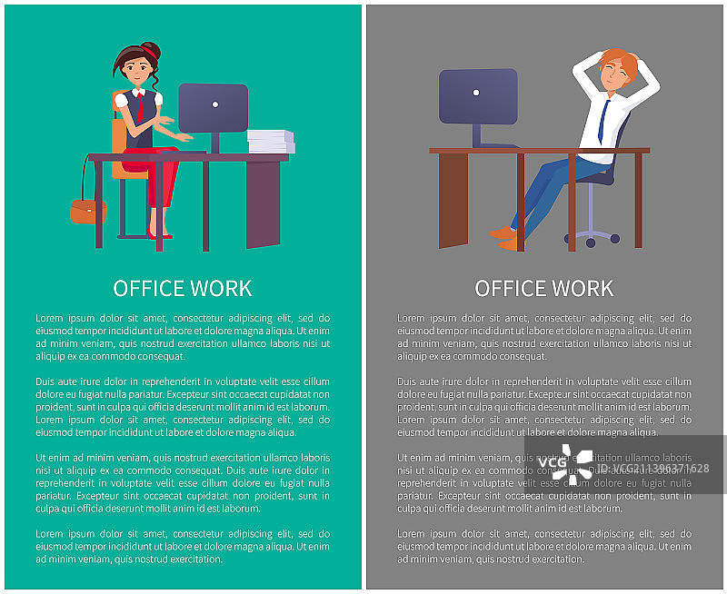 办公室工作海报：男人和女人在工作场所图片素材