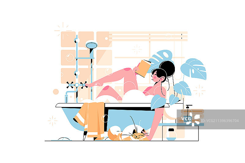 女孩享受沐浴时光图片素材