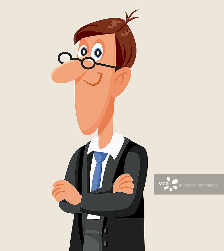 卡通商人双手抱胸站立图片素材