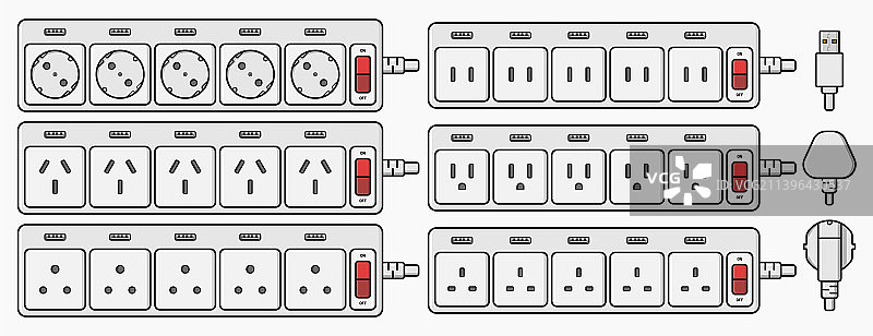 电源板延长线插座插头套装（扁平风格）图片素材