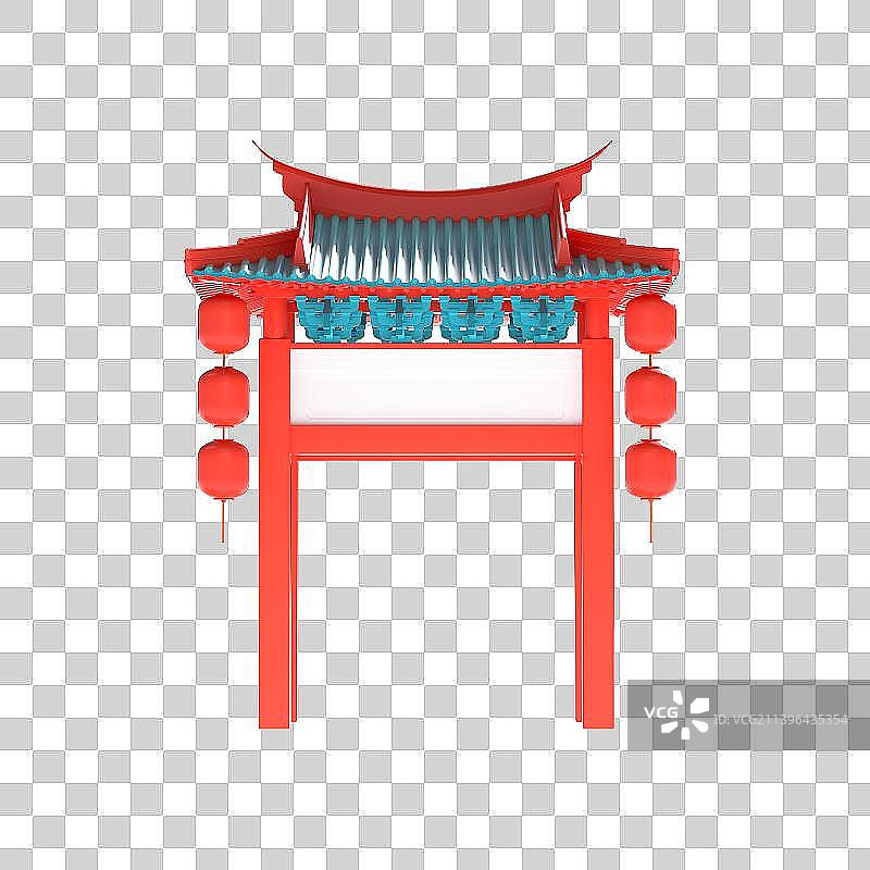 3D渲染卡通古建筑牌楼图片素材