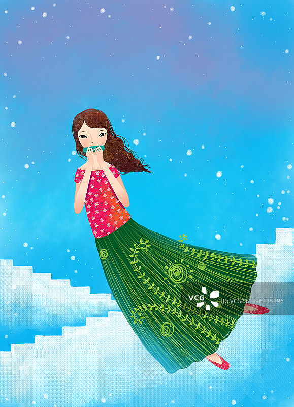 天空中吹口琴的女孩图片素材