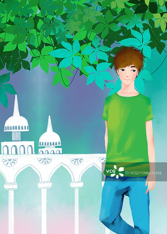 树下的男孩图片素材