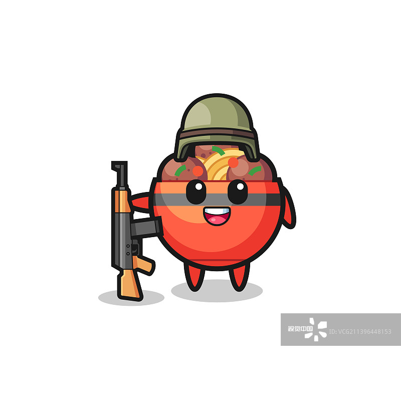 士兵造型的可爱肉丸碗吉祥物图片素材