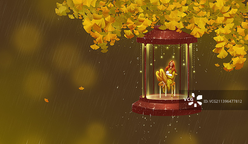 秋天的雨季插画图片素材