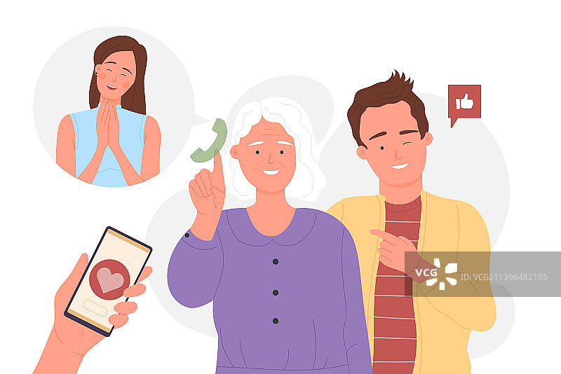 男孩教奶奶使用手机图片素材