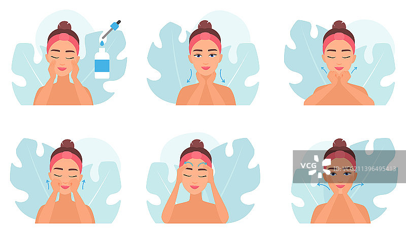 面部美容护理按摩步骤图图片素材