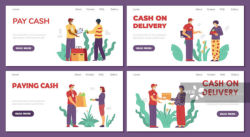 现金支付网站布局与人物角色图片素材