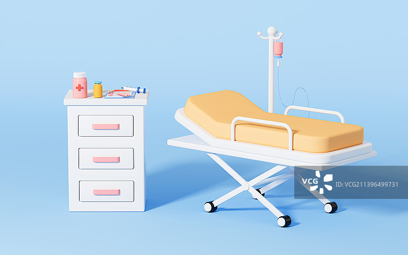 卡通担架与药柜3D渲染图片素材