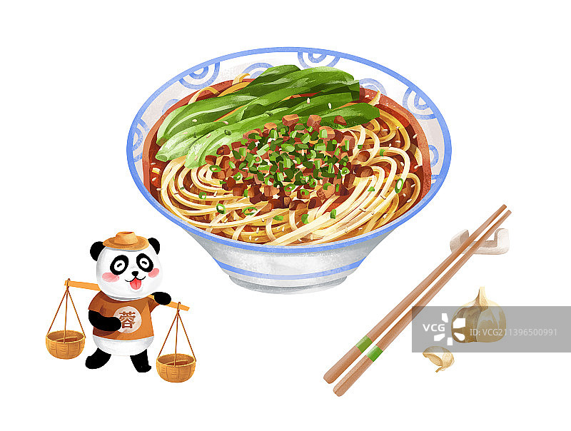 四川成都美食担担面和熊猫图片素材