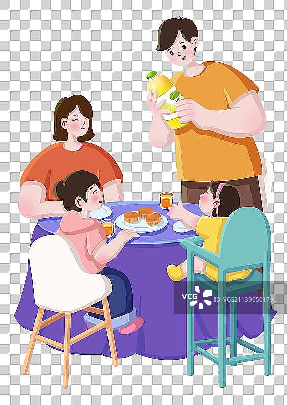 中秋节全家聚餐吃月饼扁平温馨免扣素材图片素材