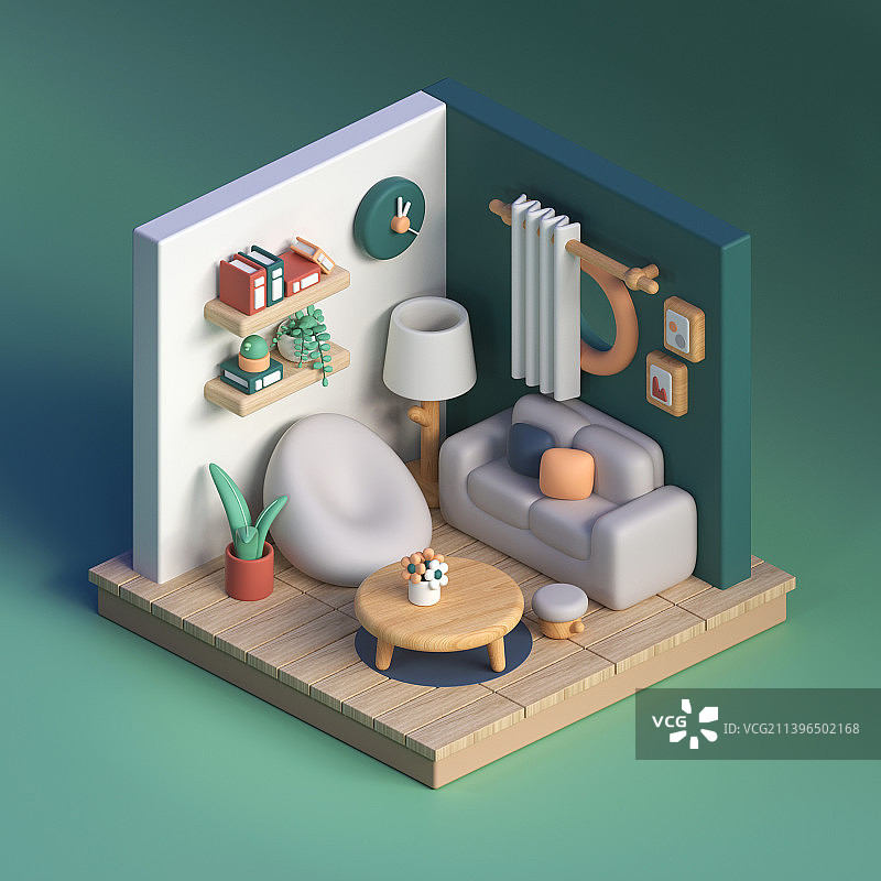 3D建模的客厅小房间2.5D场景图片素材