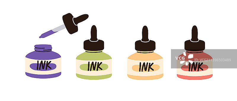 不同颜色的墨水瓶图片素材