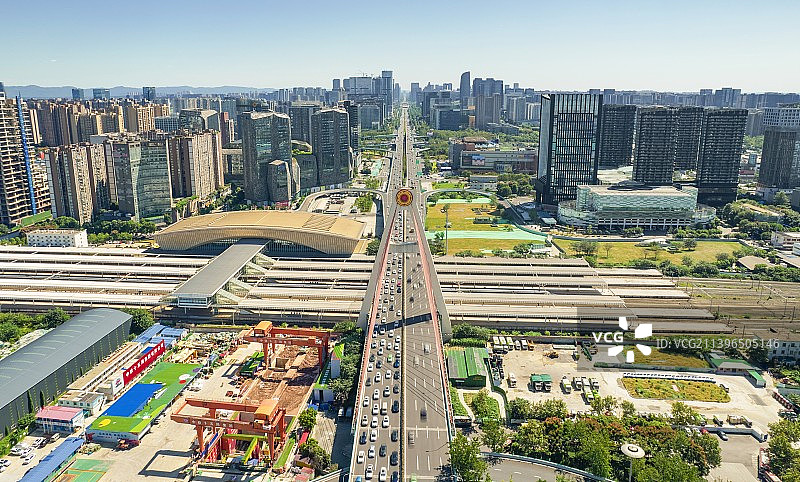 俯瞰成都天府立交桥和人民南路中轴线风景图片素材
