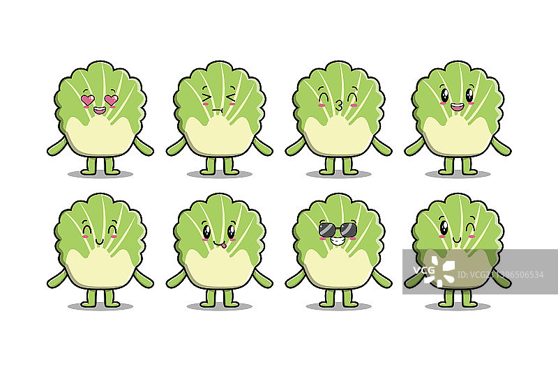 不同表情的卡通大白菜套餐图片素材