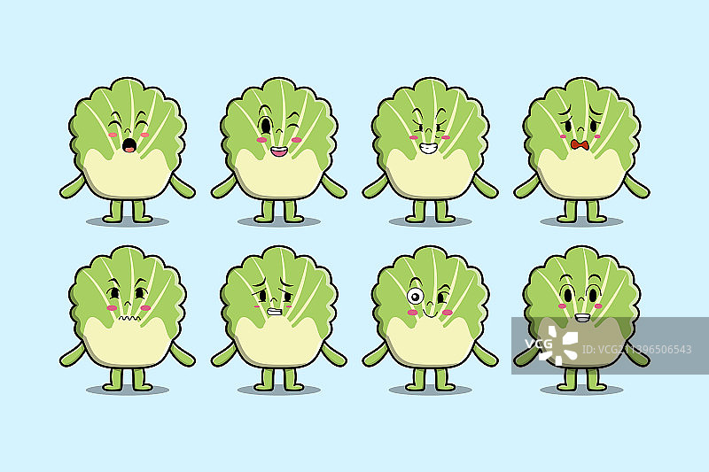 不同表情的卡通大白菜套餐图片素材