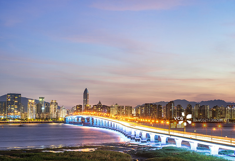温州瓯越大桥夜景 温州瓯江夜景城市风光图片素材