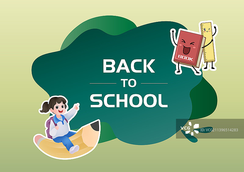 小孩坐在铅笔上和文具一起玩耍图片素材