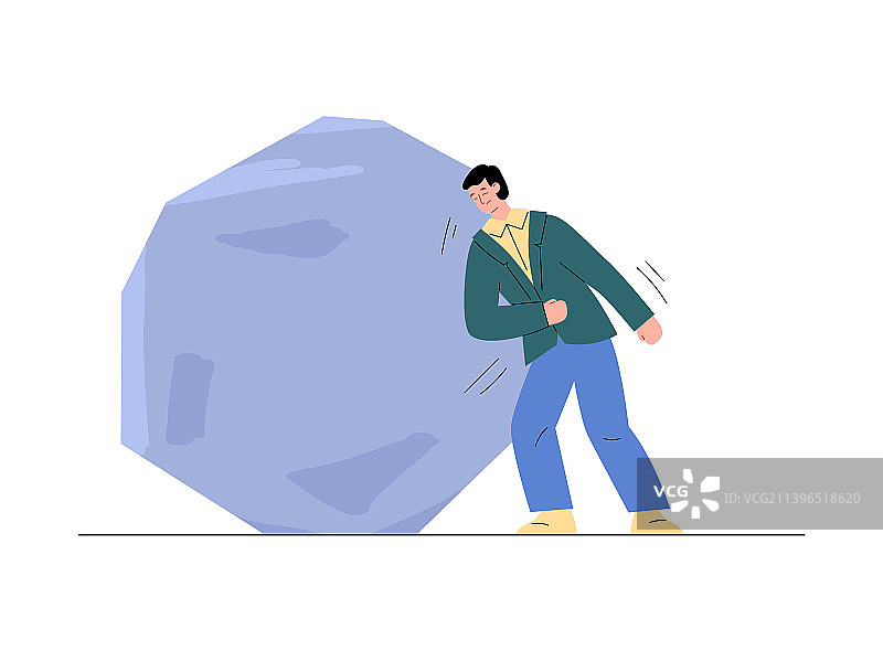 挥拳推动大石头的男人图片素材