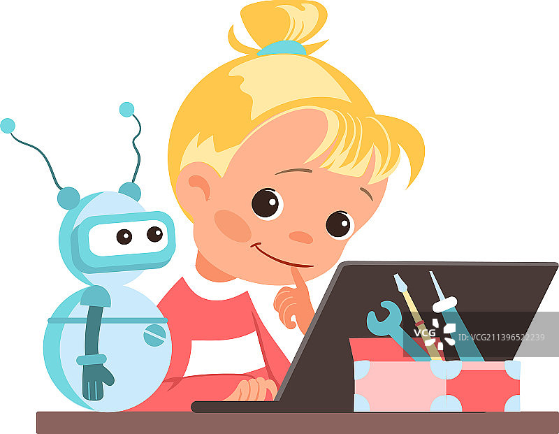 孩子们组装机器人女孩玩具图片素材